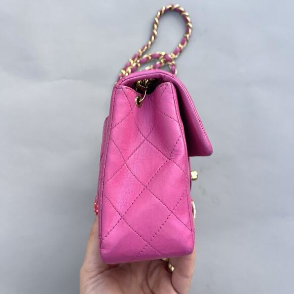 Chanel Small Square Classic Flap Pink Lambskin Leather 24k Gold Plates Hardware - Picture 8 of 16